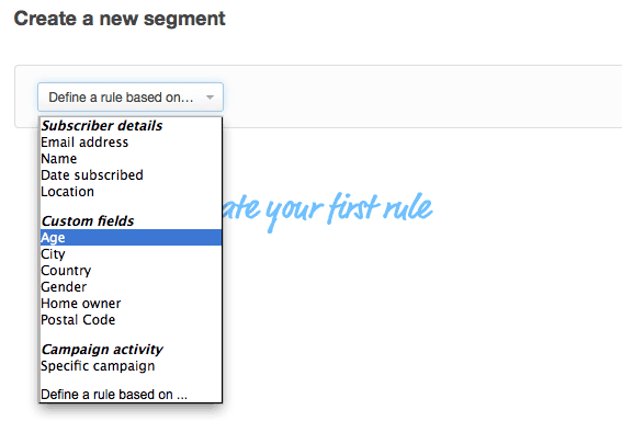 Define a rule based on menu