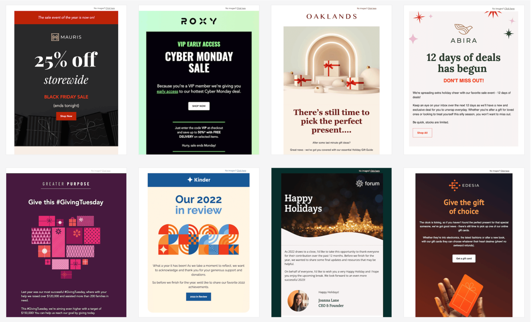 Sample of 8 new holiday templates